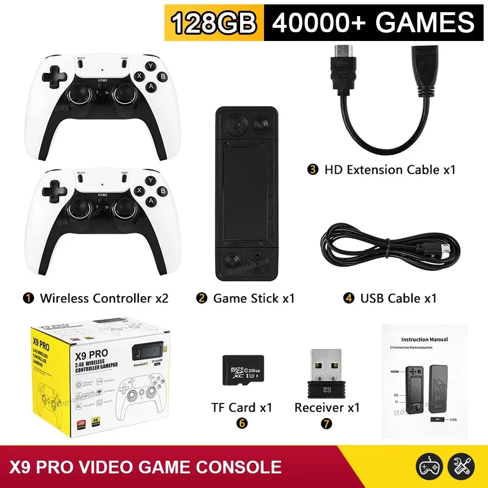 X9 Pro GameStick 4K Retro Console with 50+ Emulators & Dual Controllers