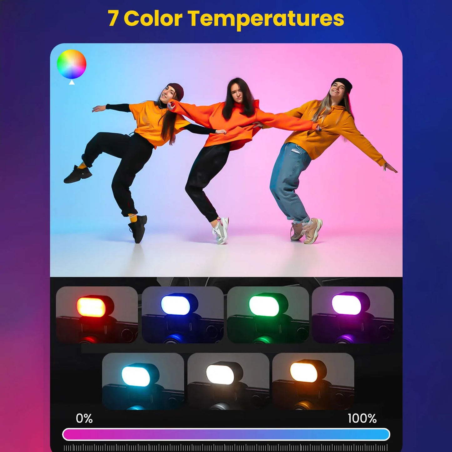 Magnetic RGB fill light for a variety of 3-axis stabilizers