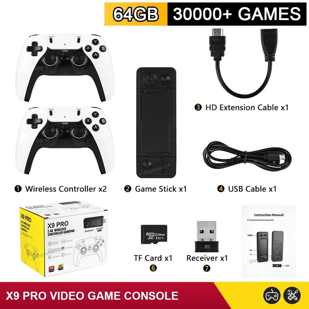 X9 Pro GameStick 4K Retro Console with 50+ Emulators & Dual Controllers