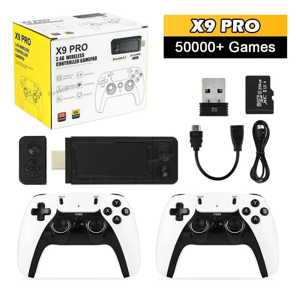 X9 Pro GameStick 4K Retro Console with 50+ Emulators & Dual Controllers