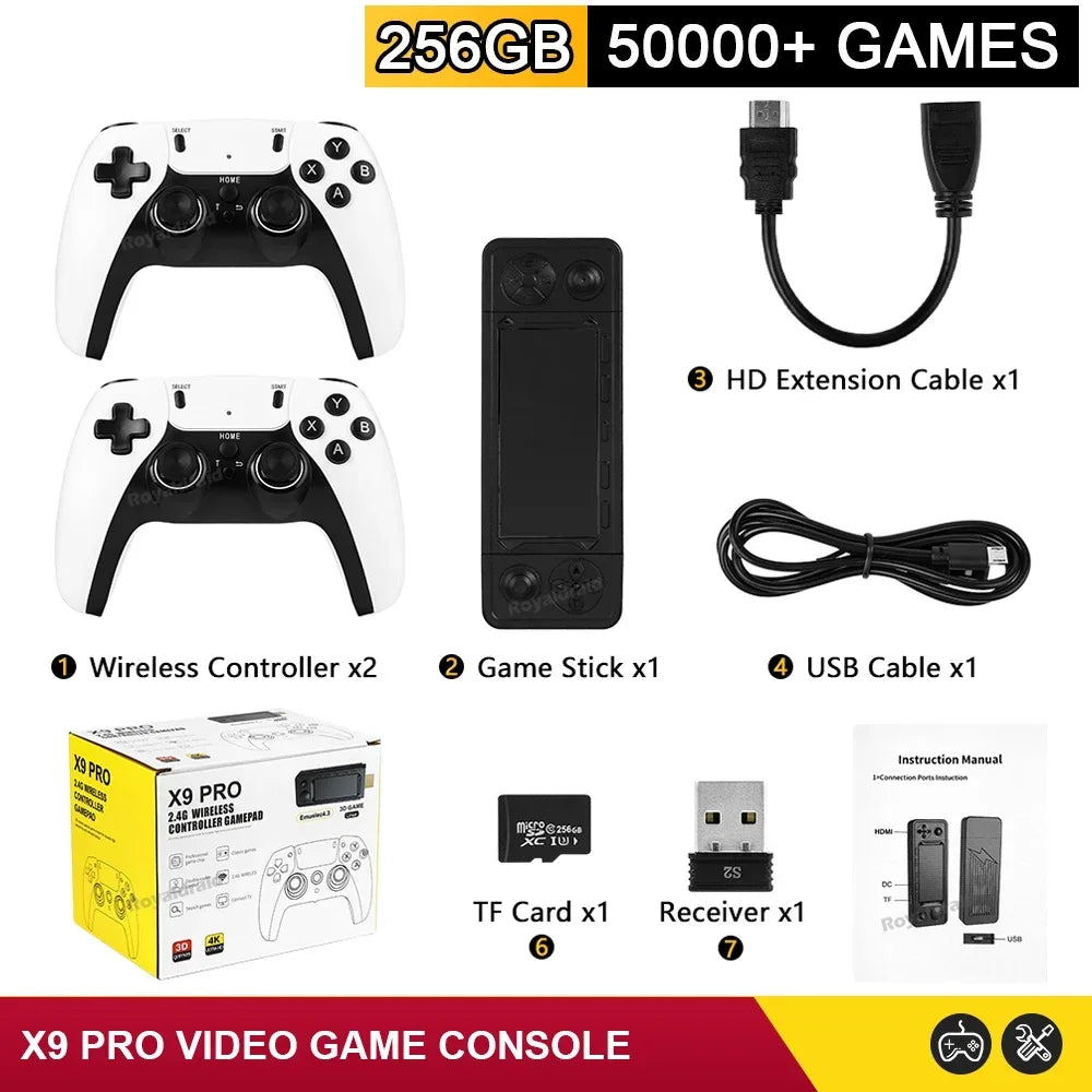 X9 Pro GameStick 4K Retro Console with 50+ Emulators & Dual Controllers