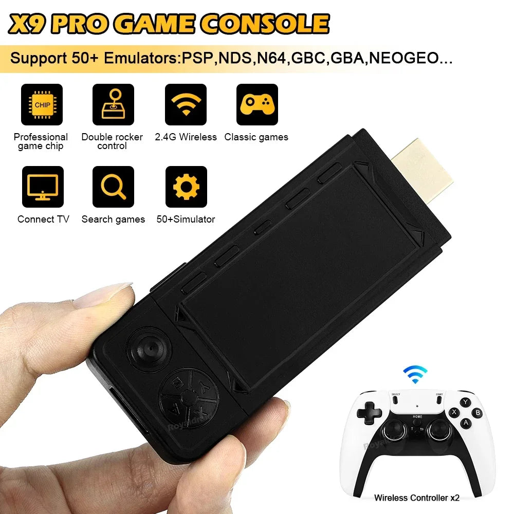 X9 Pro GameStick 4K Retro Console with 50+ Emulators & Dual Controllers